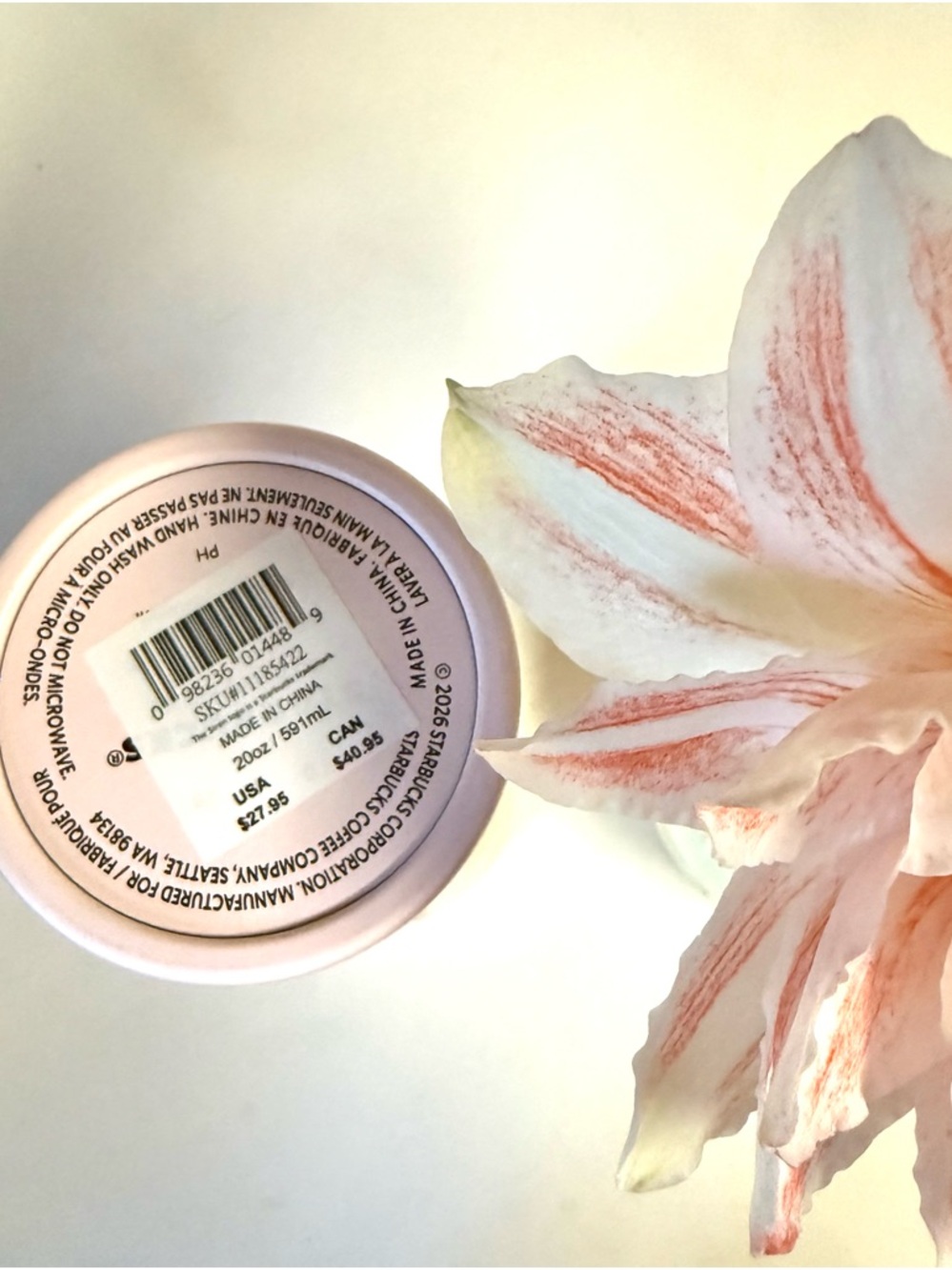 NWT Starbucks 2026 Pink Cherry Blossom Petal SS Cold Cup Tumbler - 20 oz - Picture 3 of 3